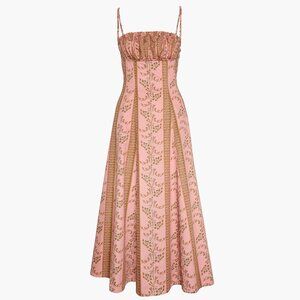 Hill House Home The Maisie Dress - Rust Dandelion Floral Stripe Size MRust Dande